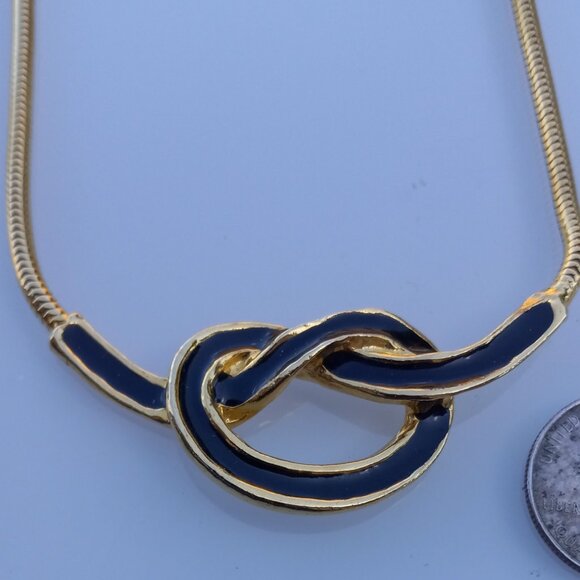 "KENNETH LANE" Black and Gold Choker Collar Necklace Enameled Infinity Knot - Picture 11 of 16